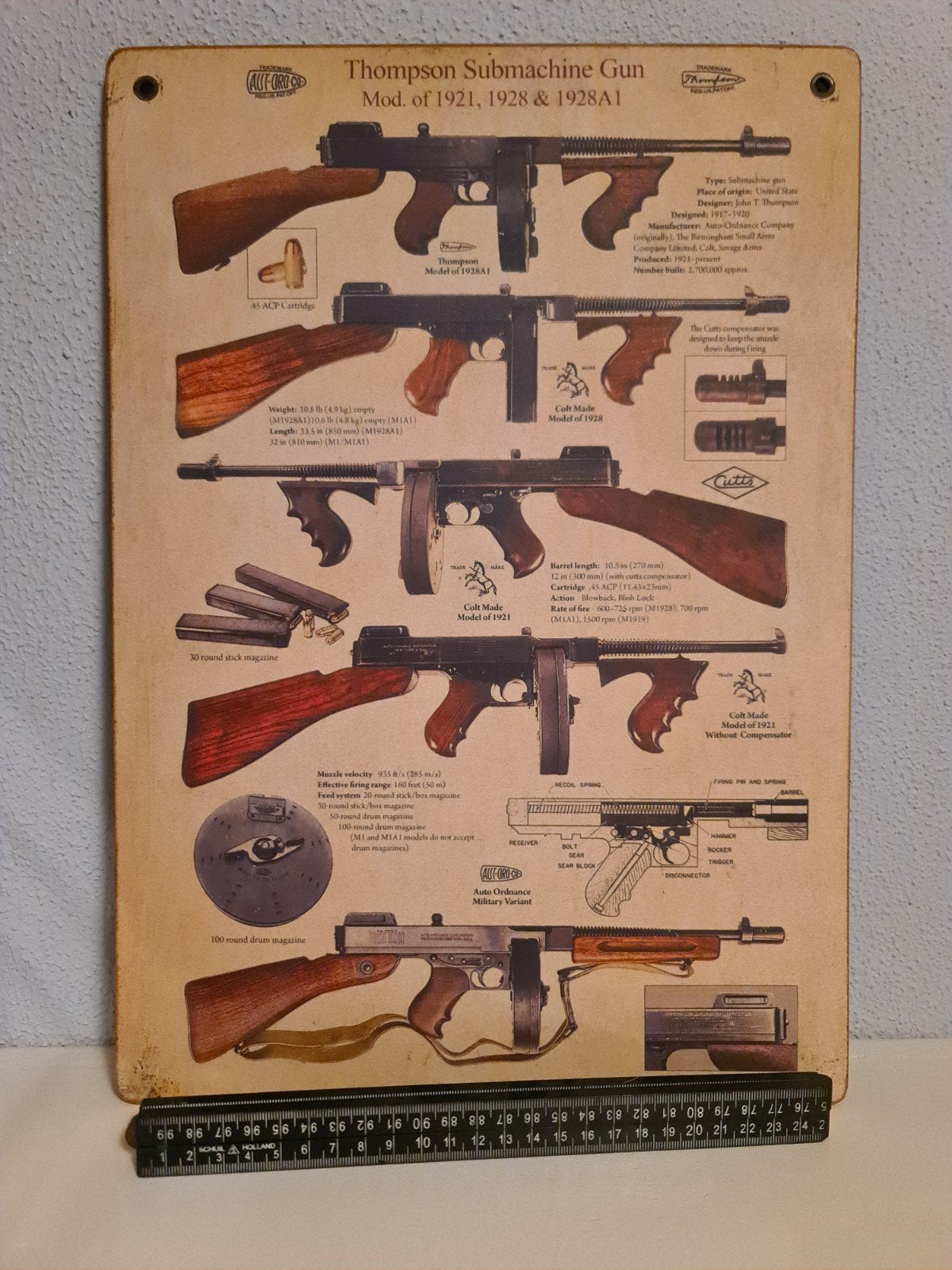 Educatieve Decoratieve Plaat Thompson Submachine Gun, Antiek en Kunst, Ophalen of Verzenden