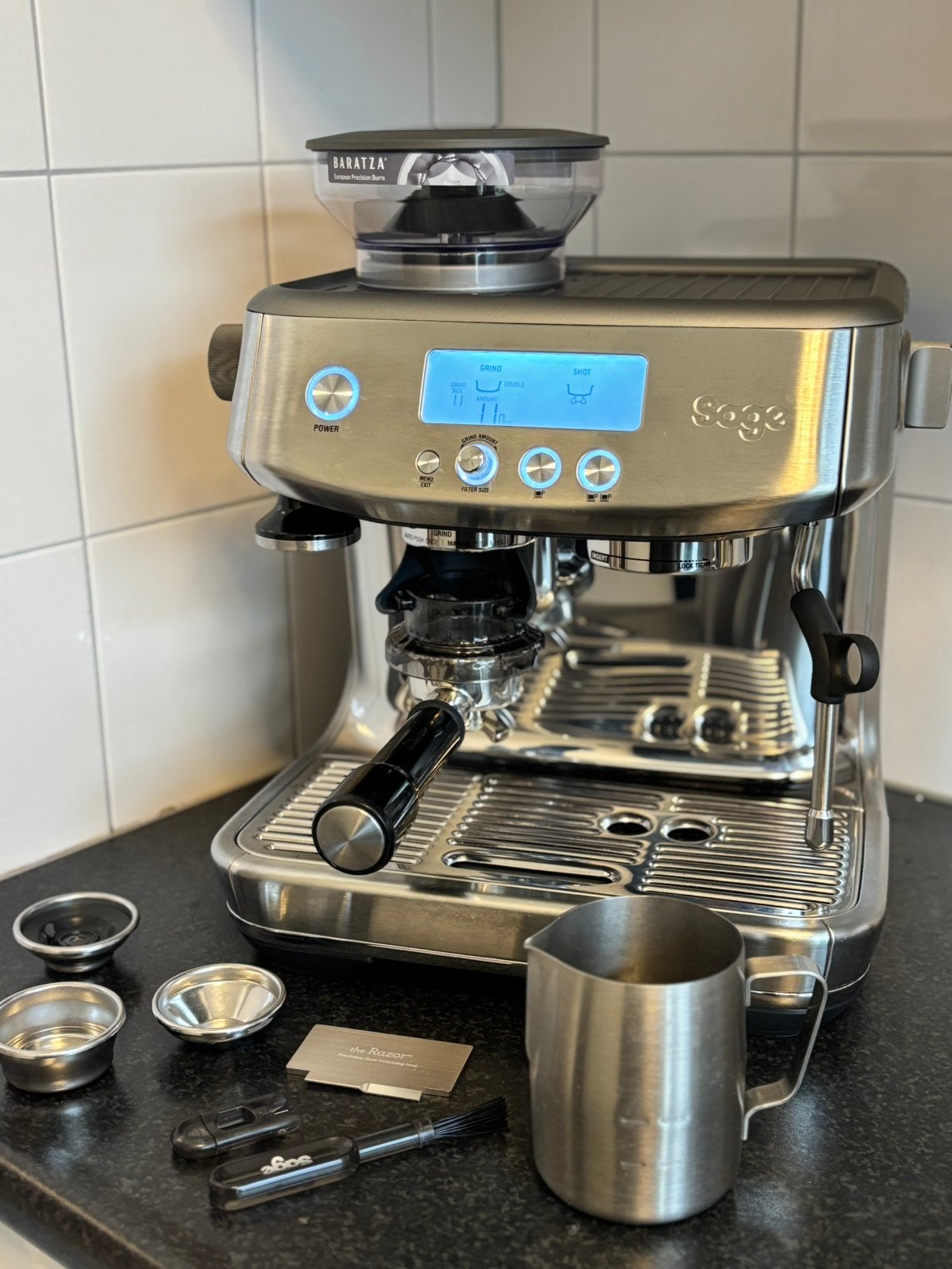 Sage Barista Pro – Zeer goede staat – Garantie – Compleet, Ophalen, Koffiemachine, Koffiebonen, Zo goed als nieuw