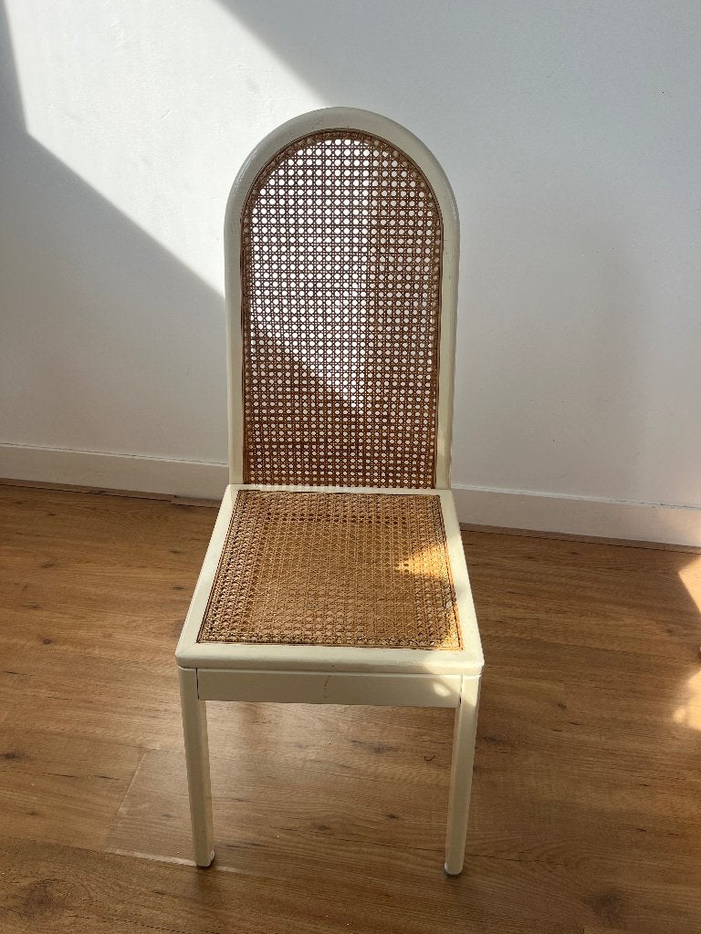 Vier webbing stoelen (Italiaans design), Ophalen, Gebruikt, Wit, Hout