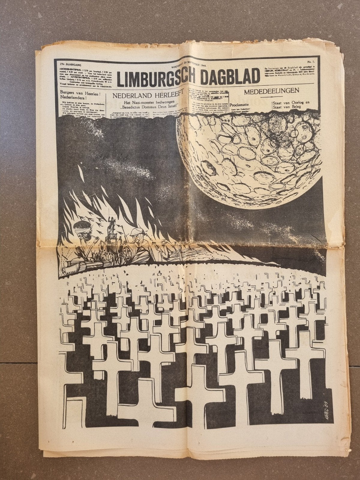 Krant Limburgs Dagblad 20 september 1944, Ophalen of Verzenden, 1940 tot 1960, Nederland, Krant