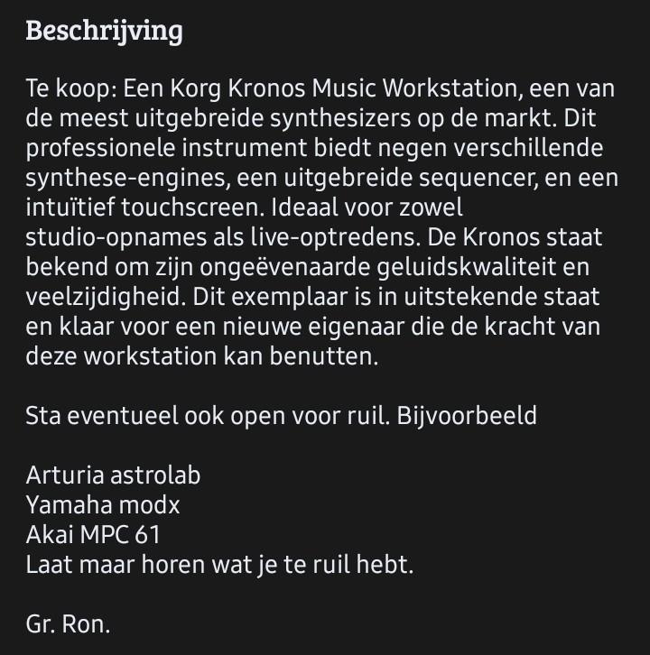 Korg kronos, Ophalen of Verzenden