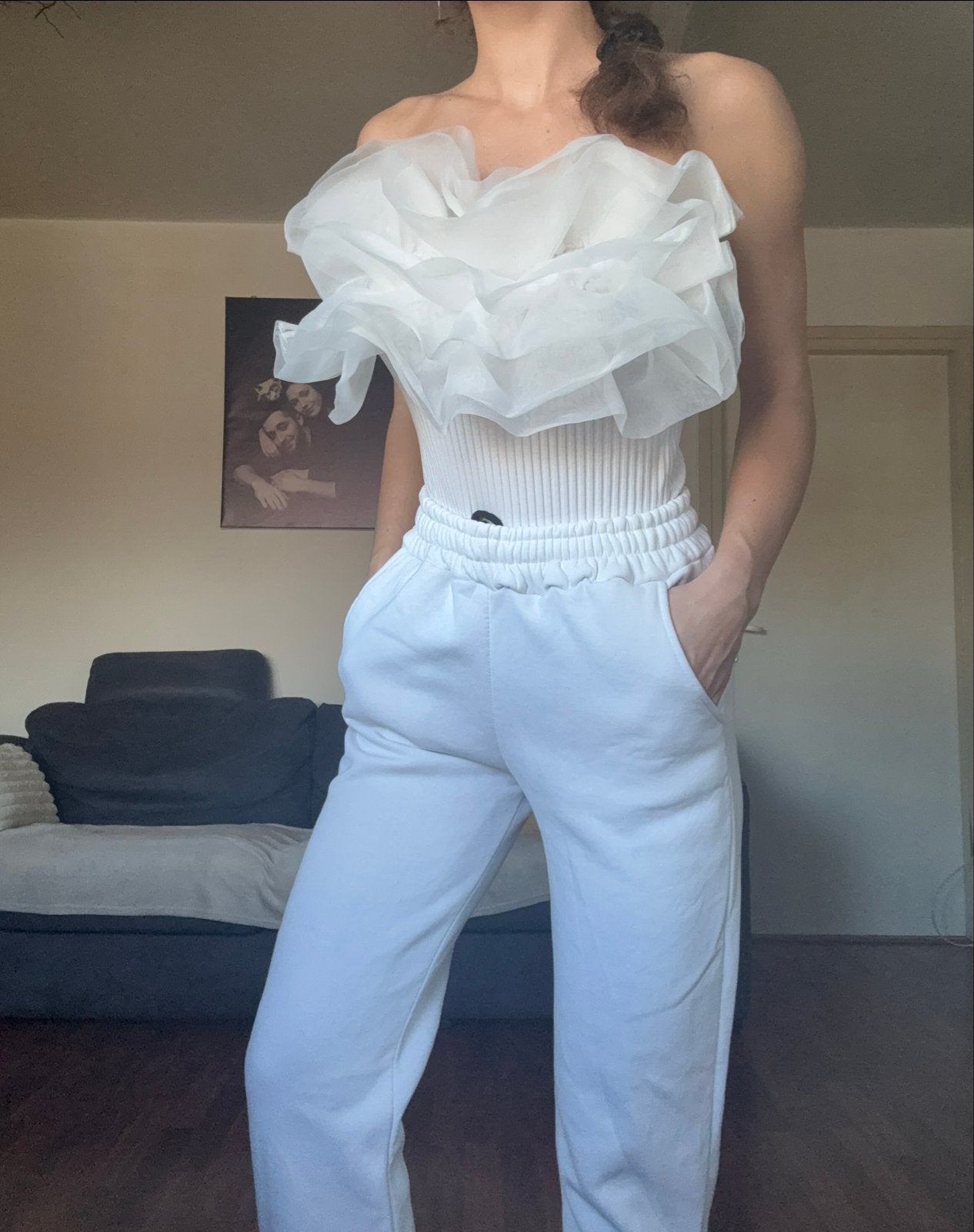 Witte joggingbroek met elastische tailleband, Wit, Ophalen of Verzenden, Maat 36 (S), Lang