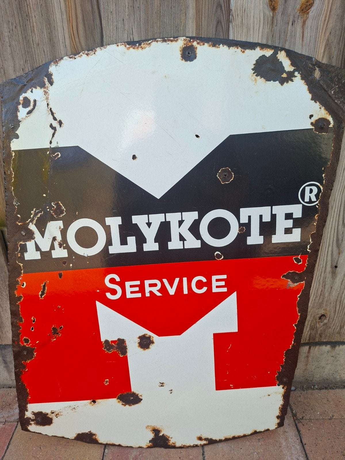 Molykote service emaille bord dubbelzijdig garage mancave, Ophalen of Verzenden, Zo goed als nieuw, Reclamebord
