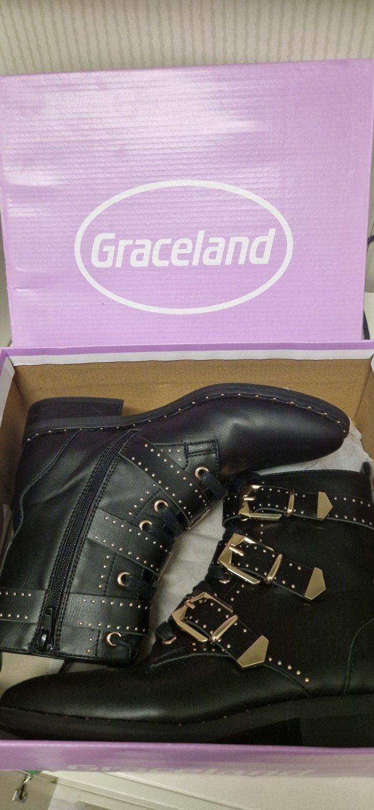 Graceland veterboots met studs - Nieuw - Maat 37, Zwart, Lage of Enkellaarzen, Nieuw, Ophalen of Verzenden
