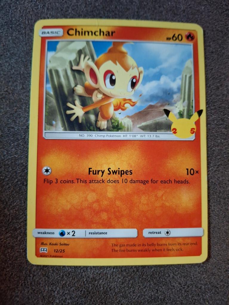 Pokémon Kaart Chimchar - Celebrations 25th Anniversary, Ophalen of Verzenden, Gebruikt, Losse kaart