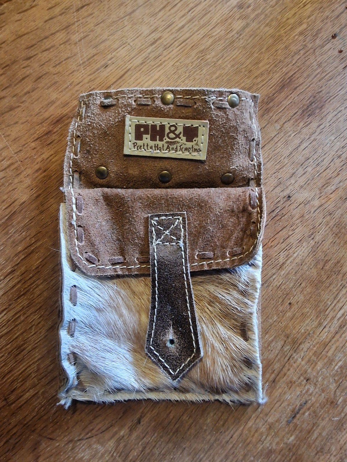 PH&T leren tasje met vacht - Heuptasje / Telefoontasje, Ophalen of Verzenden, Gebruikt, Bruin, Overige typen