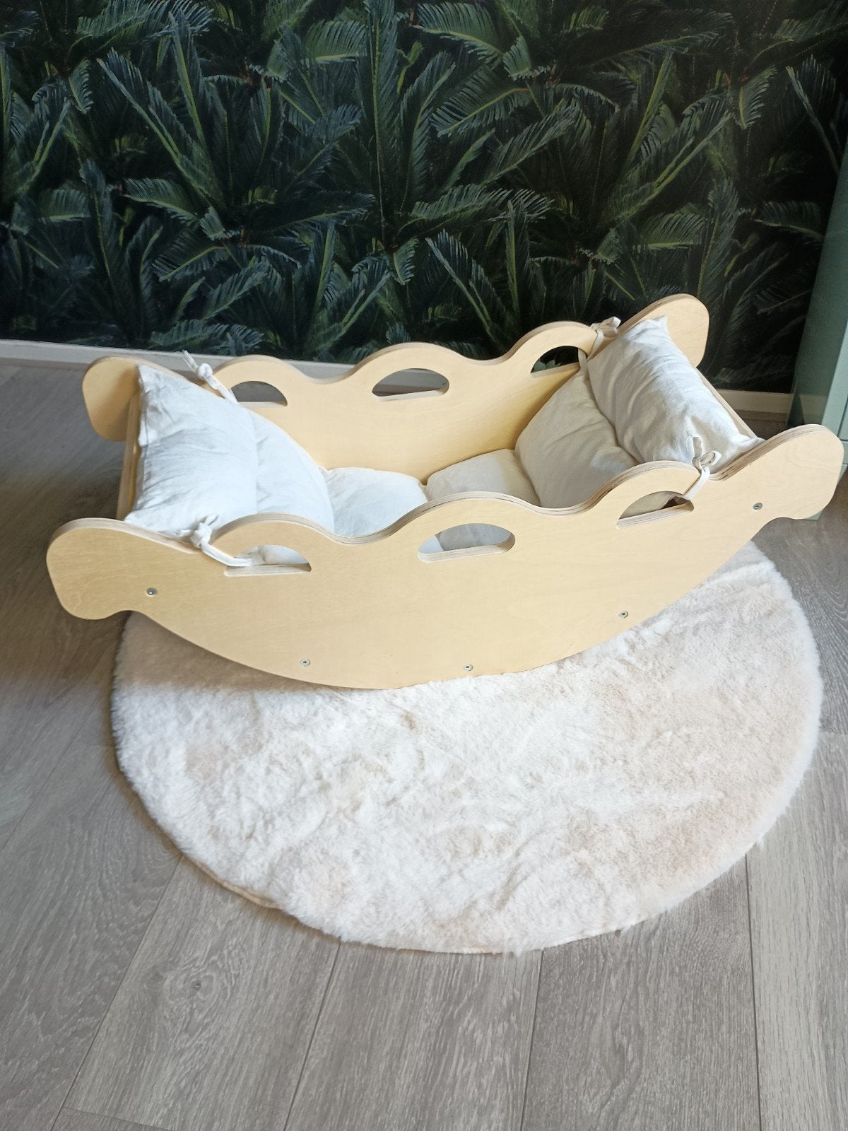 Houten Schommelboog met kussen / Klimboog Montessori, Ophalen of Verzenden, Zo goed als nieuw