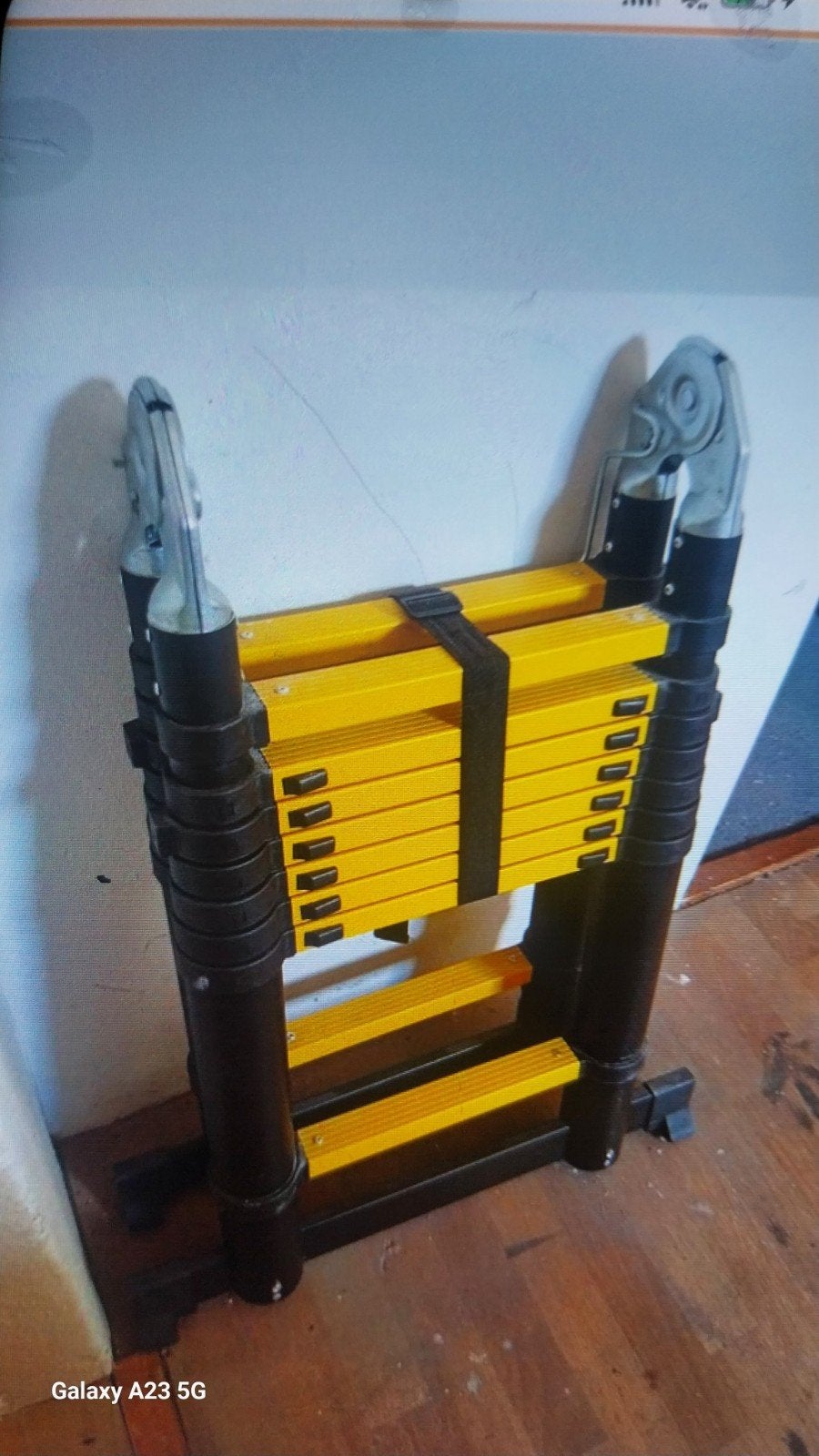 Telescopische ladder 5m met stabilisator en wielen, Ophalen
