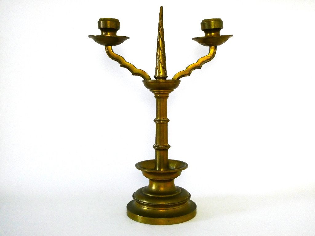 Driekoningen kandelaar knoop kandelaar 2 armig en kaarsenpin, Ophalen of Verzenden, Koper of Brons