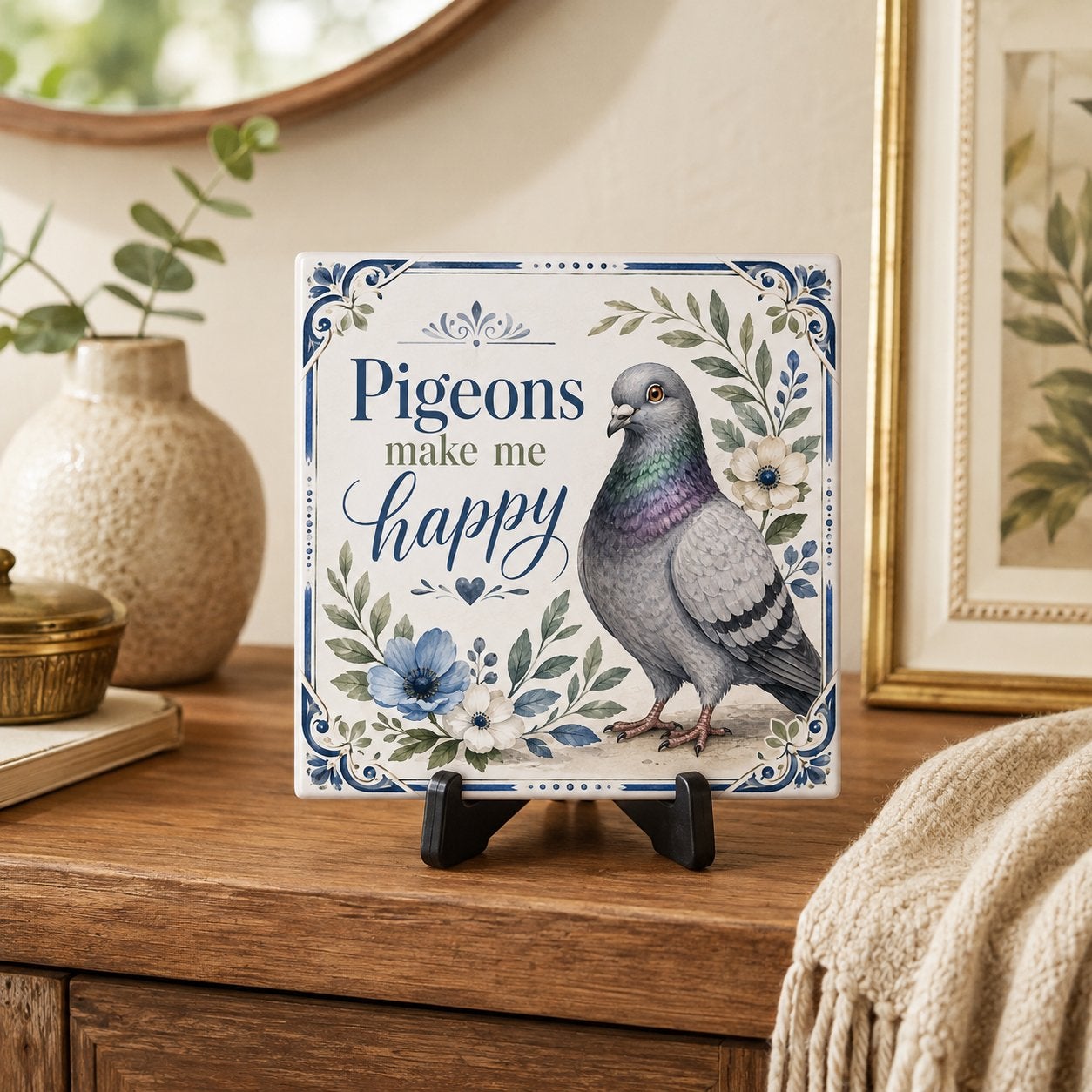 Pigeons make me happy - Duif tegel, Ophalen of Verzenden, Nieuw