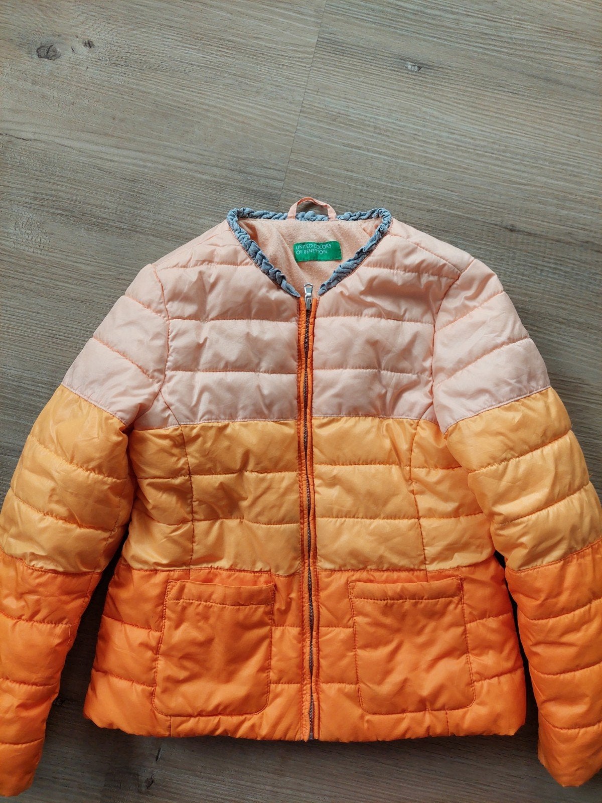 Benetton gewatteerde jas - Oranje/Roze - Maat 110, Ophalen of Verzenden, Gebruikt, United Colors of Benetton, Jongen of Meisje