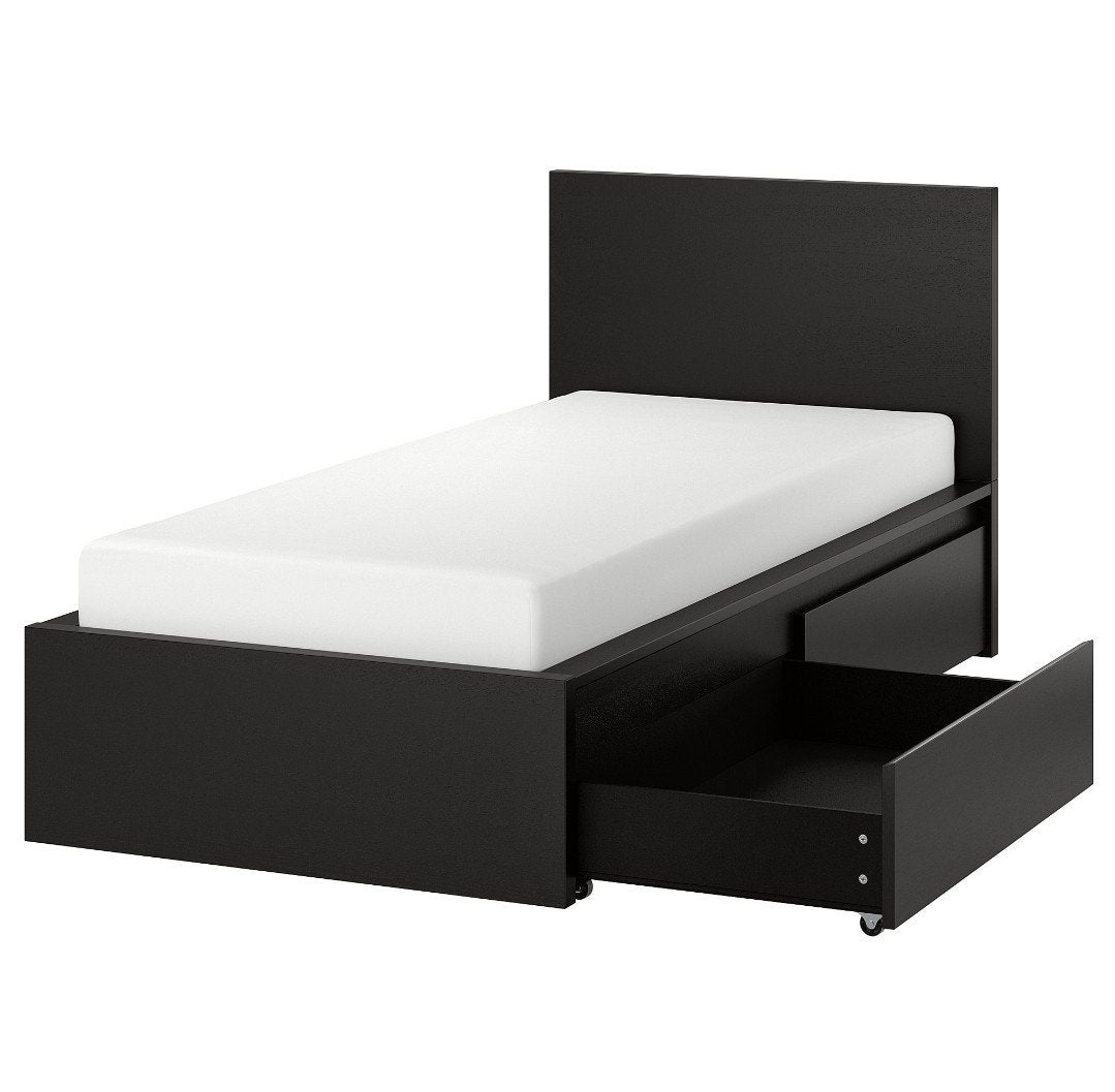 IKEA MALM Bedframe met lades, zwartbruin, 90x200 cm, Ophalen, Gebruikt, 90 cm, Eenpersoons