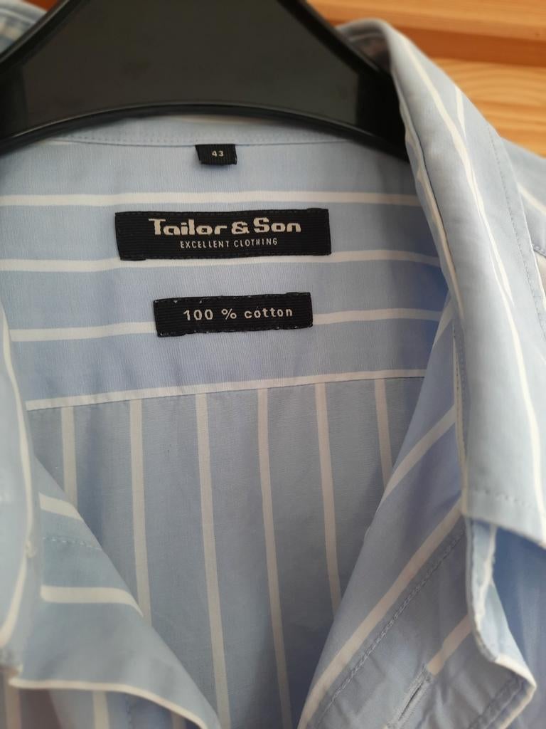 Tailor & Son gestreept overhemd - Maat 43, Kleding | Heren, Overhemden, Zo goed als nieuw, Halswijdte 43/44 (XL), Blauw, Ophalen of Verzenden
