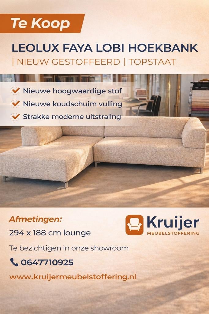 Leolux Faya Lobi hoekbank | Nieuw gestoffeerd | Topstaat, Ophalen of Verzenden, Stof