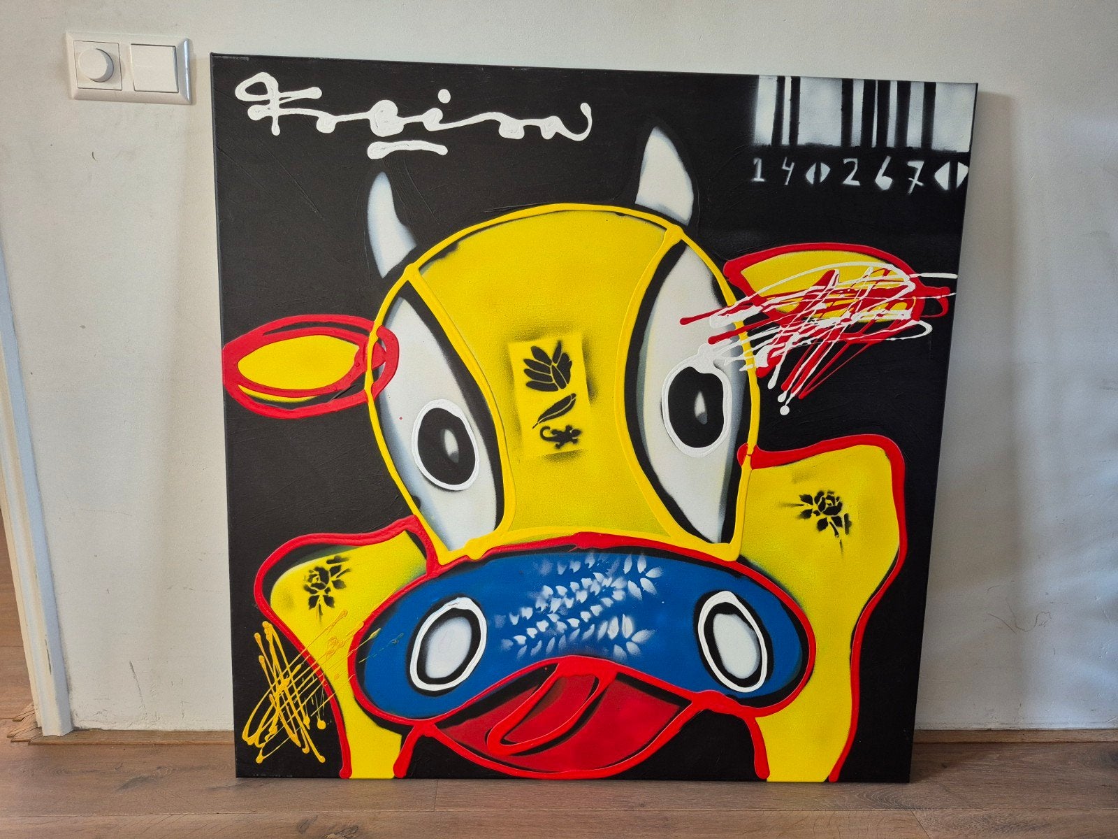 Fabian-Art "Happy Cow" Schilderij - 100x100 cm, Ophalen