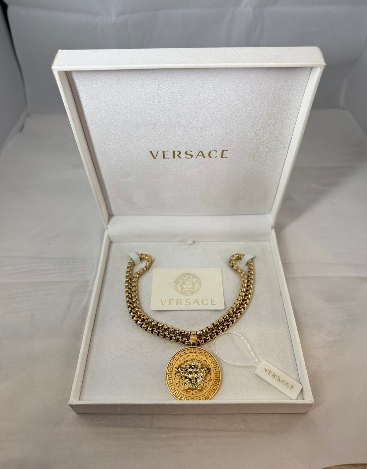 Versace Medusa ketting goud compleet (doos, Certilogo, tag), Ophalen, Gebruikt, Goud, Overige materialen