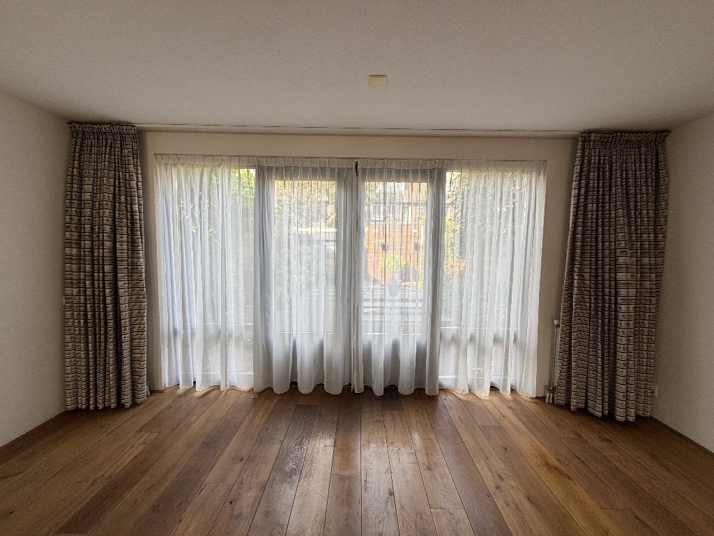 Overgordijnen + vitrage, op maat, 5,40 m breed – goede staat, Huis en Inrichting, 260 cm, Beige, Katoen, Ophalen