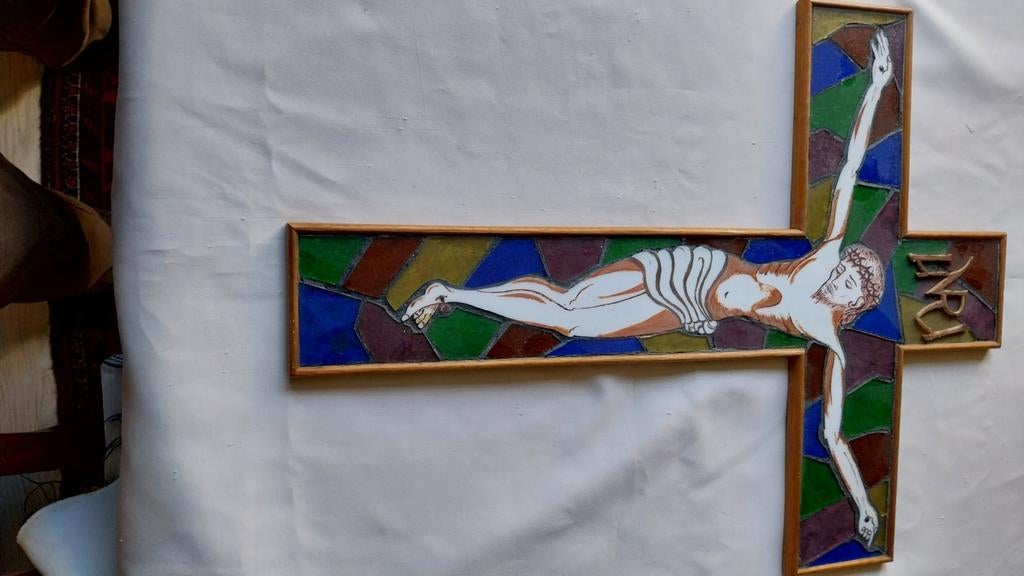 Corpus Christus glas mozaïek, Ophalen of Verzenden, Zo goed als nieuw, Beeld(je)