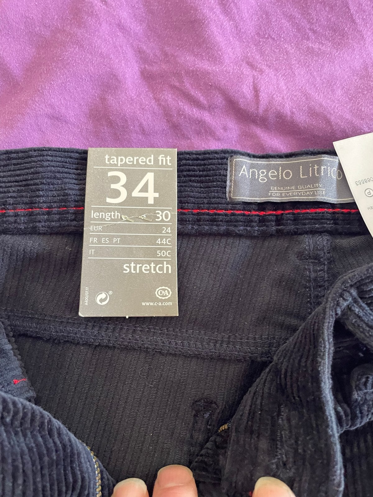 Angelo Litrico Tapered Fit Stretch Corduroy Broek Maat 34/30, Ophalen of Verzenden, Nieuw, Zwart, W33 - W34 (confectie 48/50)