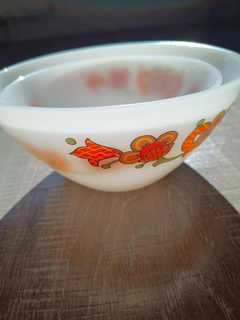 Vintage Schott Mainz Opaline Schalen Set - Bloemenprint, Ophalen of Verzenden