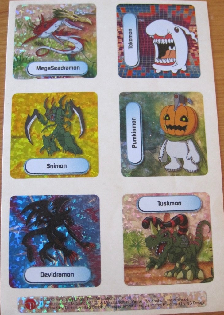 velletje Digimon stickers met o.a. Pumkinman en Takaman, Verzamelen, Stickers, Ophalen of Verzenden, Zo goed als nieuw, Strip of Tekenfilm