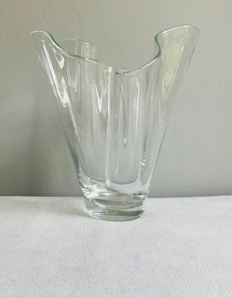 Zakdoek gevouwen vaas vintage helder glas, Antiek en Kunst, Ophalen of Verzenden
