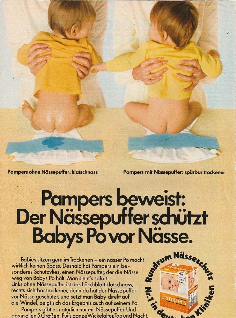 Retro reclame 1979 Pampers baby luiers met natfilter, Verzamelen, Verzenden, Overige typen