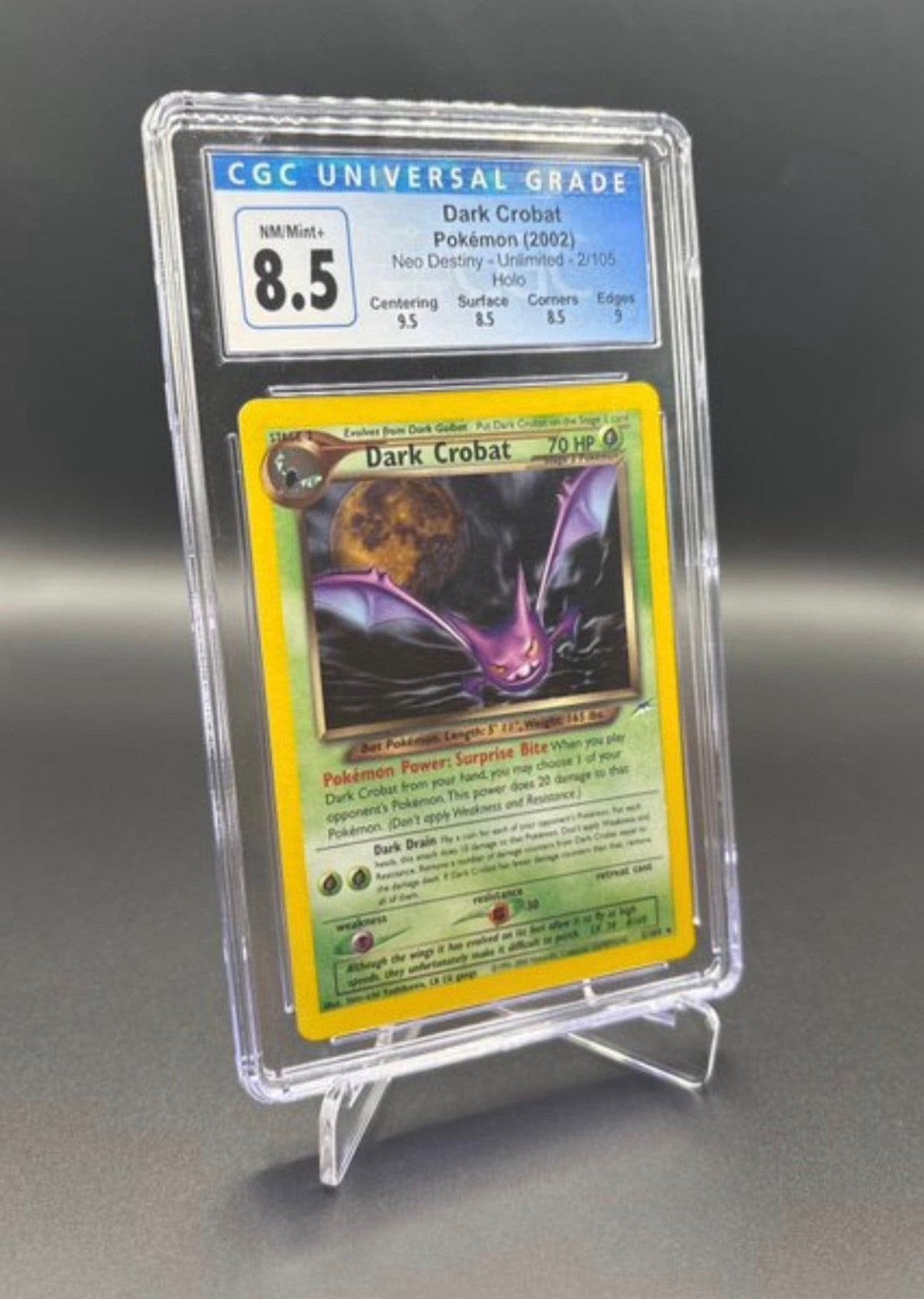 Pokémon Dark Crobat 2/105 Neo Destiny CGC 8.5 Holo WOTC 2002, Hobby en Vrije tijd, Ophalen of Verzenden, Zo goed als nieuw, Losse kaart