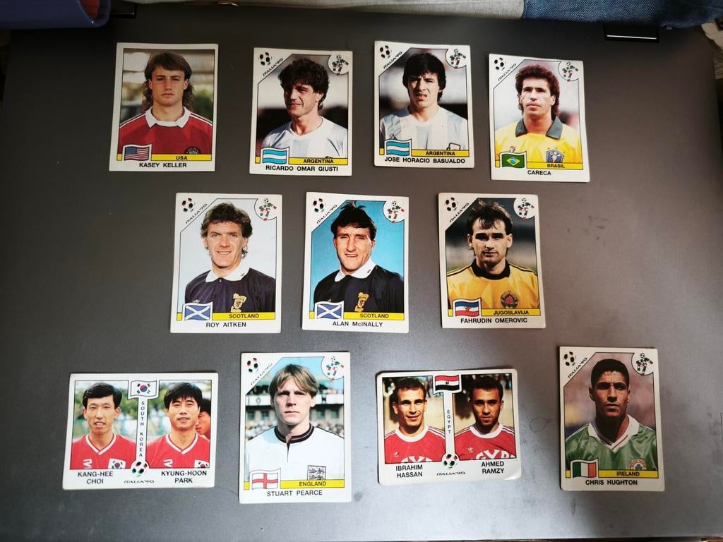 11 Panini WK 1990 Voetbalplaatjes (6), Ophalen of Verzenden, Gebruikt, Buitenlandse clubs, Poster, Plaatje of Sticker