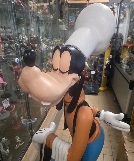 Goofy Chef met menubord Beeld 140cm hoog, Ophalen, Goofy of Pluto, Gebruikt, Beeldje of Figuurtje