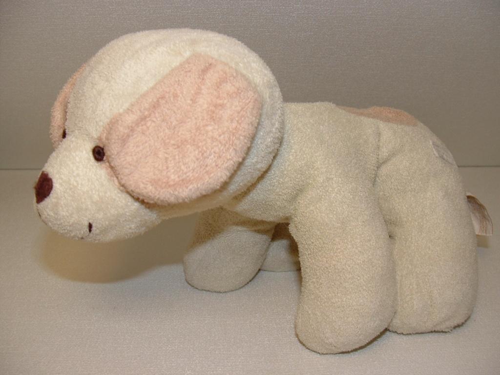 TIAMO HOND DRIBBEL GROOT VELOURS WIT MET BEIGE OREN EN, Gebruikt, Overige karakters, Overige typen, Ophalen of Verzenden