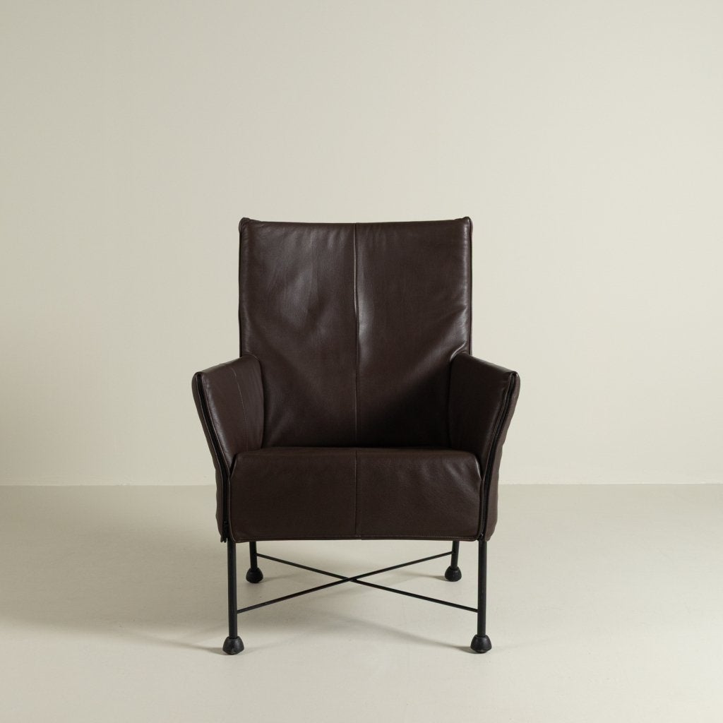 Montis Charly Fauteuil Bruin Leer - Zwart (Op Doppen), Niet ingevuld, Zo goed als nieuw, Niet ingevuld, Niet ingevuld
