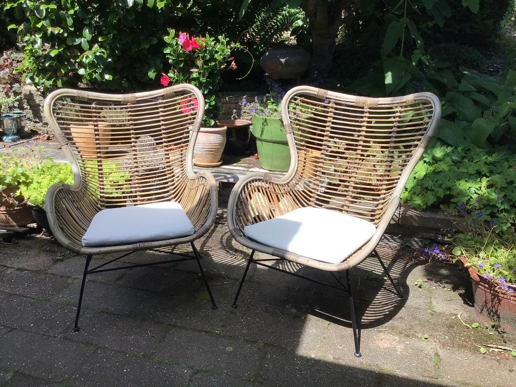 bamboe stoelen, Ophalen, Twee, Bruin, Riet of Rotan