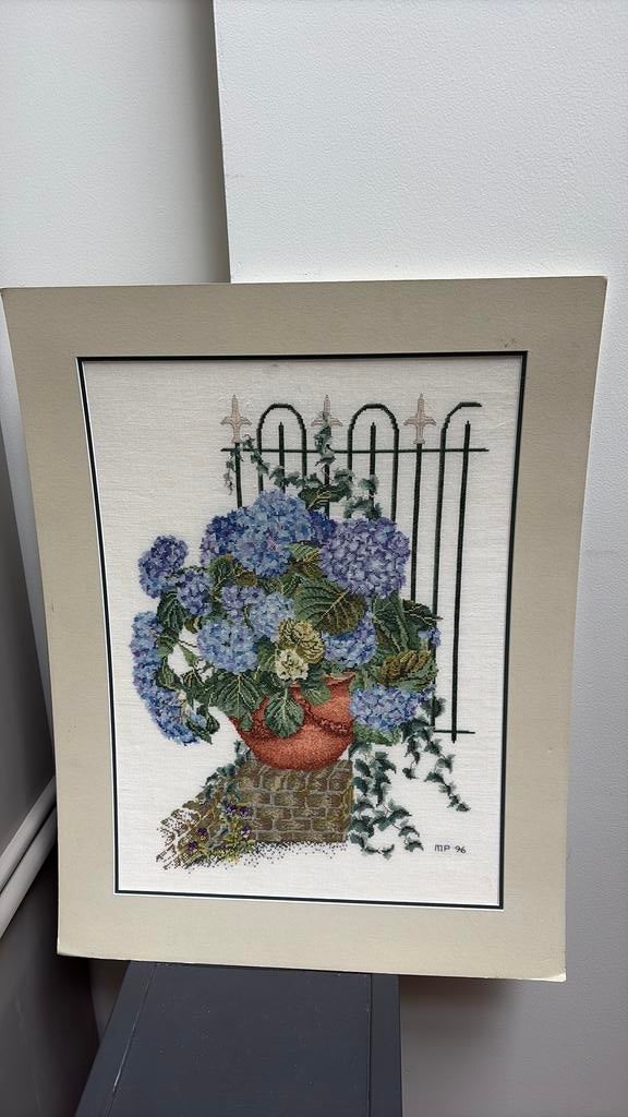 Hortensia borduurwerk blauw met pass/partout, Ophalen of Verzenden, Overige typen