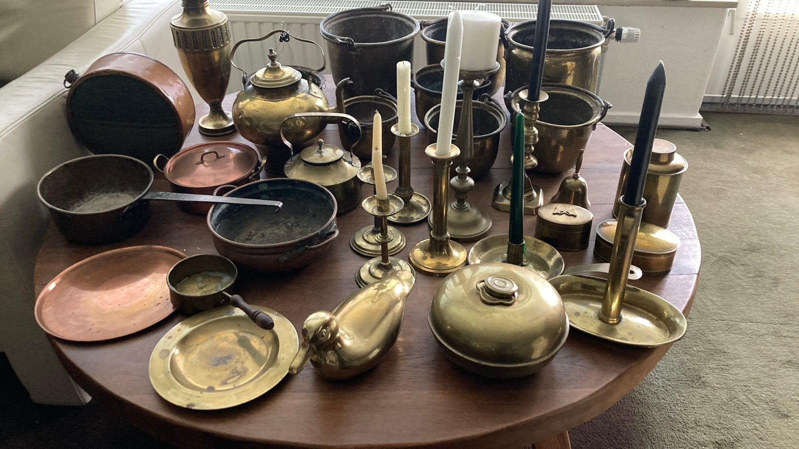Verzameling koper messing geel rood pan pot vaas ketel kruik, Ophalen of Verzenden