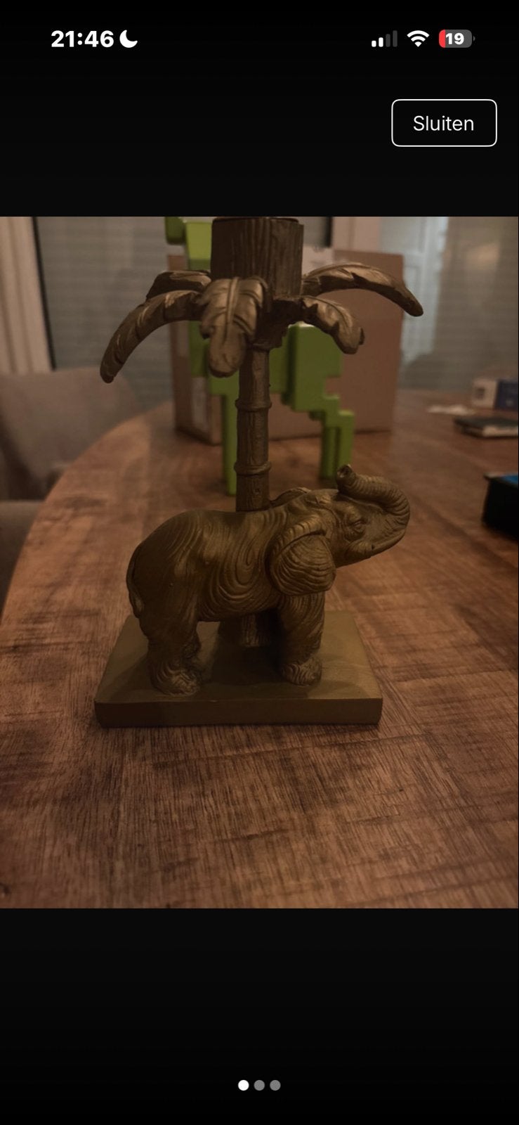 Kaarsenhouder palmboom met olifant, Gebruikt, Ophalen of Verzenden, Metaal, Kandelaar