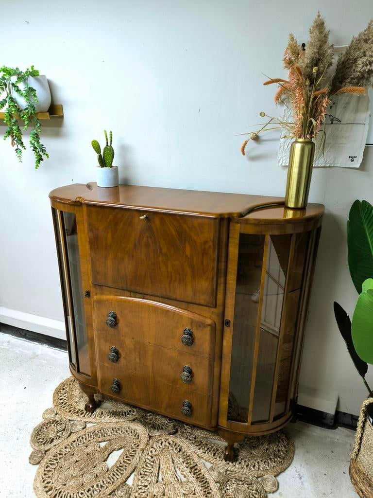 Antiek kastje | drankenkast | wandmeubel | koffiebar, Ophalen, Gebruikt, 100 tot 150 cm, Glas