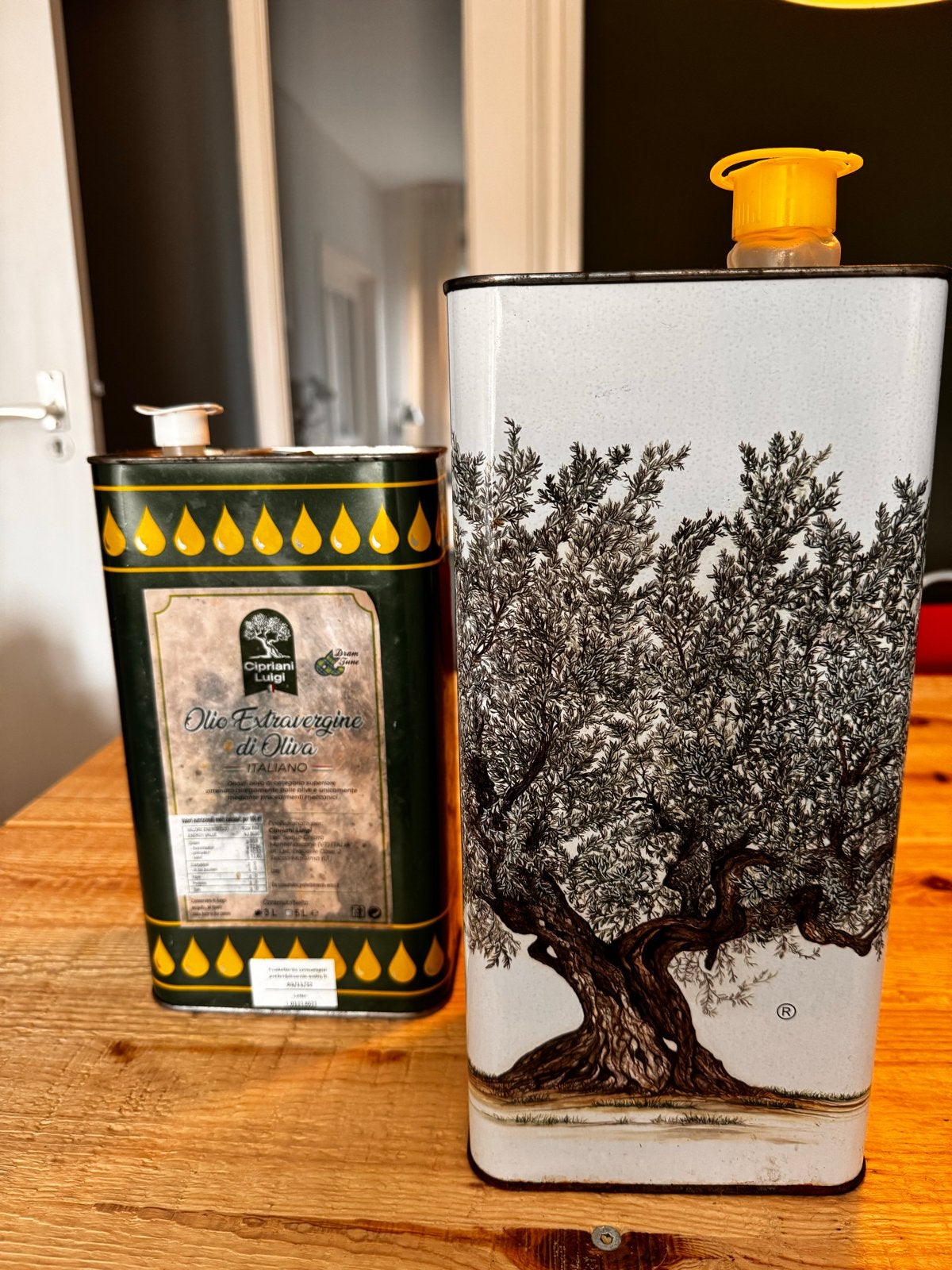 Decoratieve olijfolie blikken, Groen, Gebruikt, Ophalen of Verzenden, Landelijk