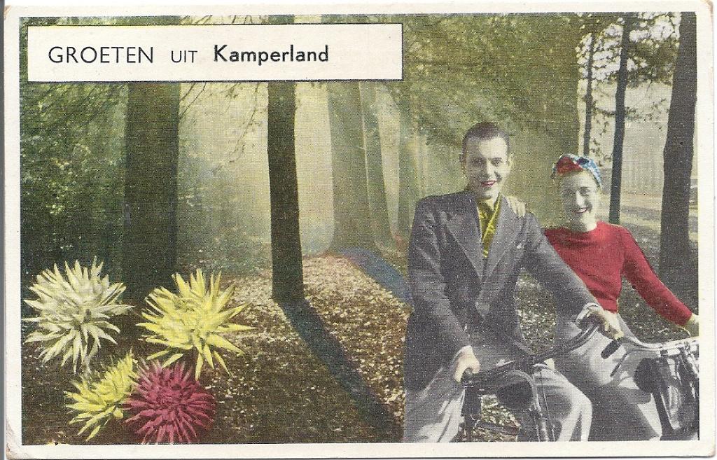 Kamperland Groeten uit samen op de Fiets  circa 1950, Verzenden, 1940 tot 1960, Gelopen, Zeeland