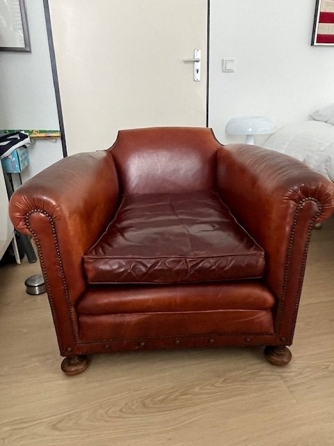 Engelse leren clubfauteuil, Ophalen, Gebruikt, Klassiek, Leer