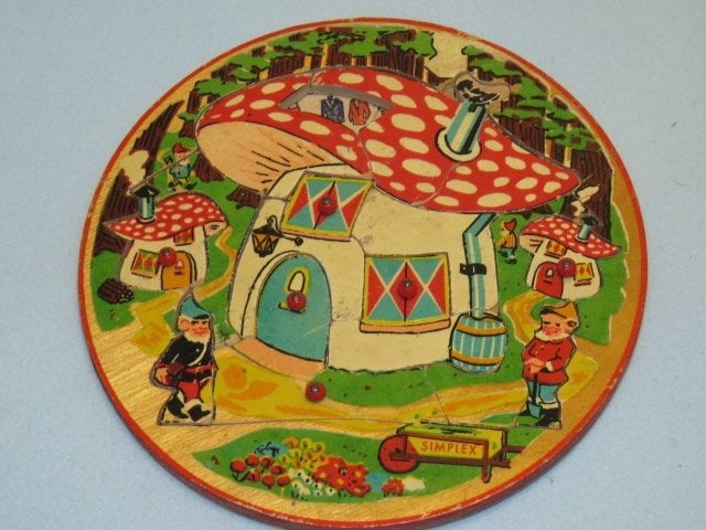 Oud houten puzzeltje rond met luikjes jaren 50-60 Simplex, Ophalen of Verzenden