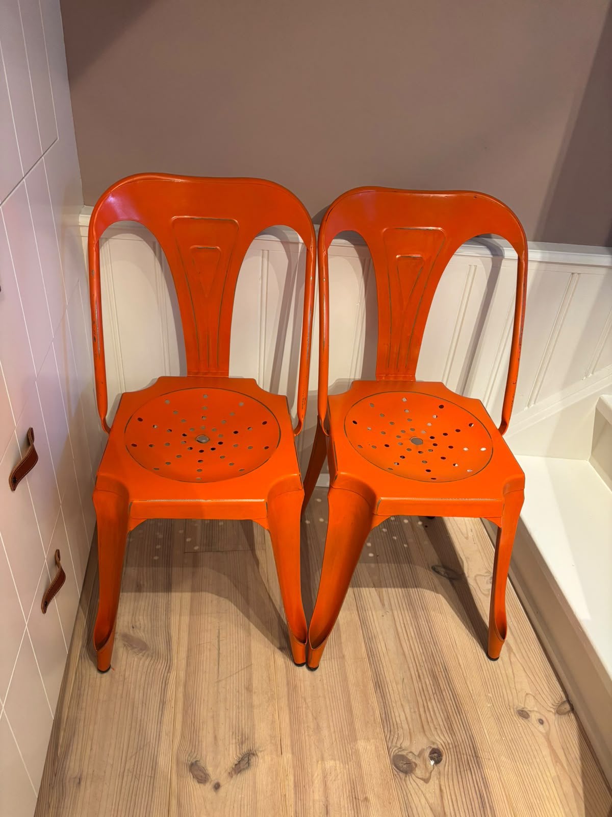Stoere metalen stoelen retro stijl, Ophalen, Twee, Overige kleuren, Zo goed als nieuw