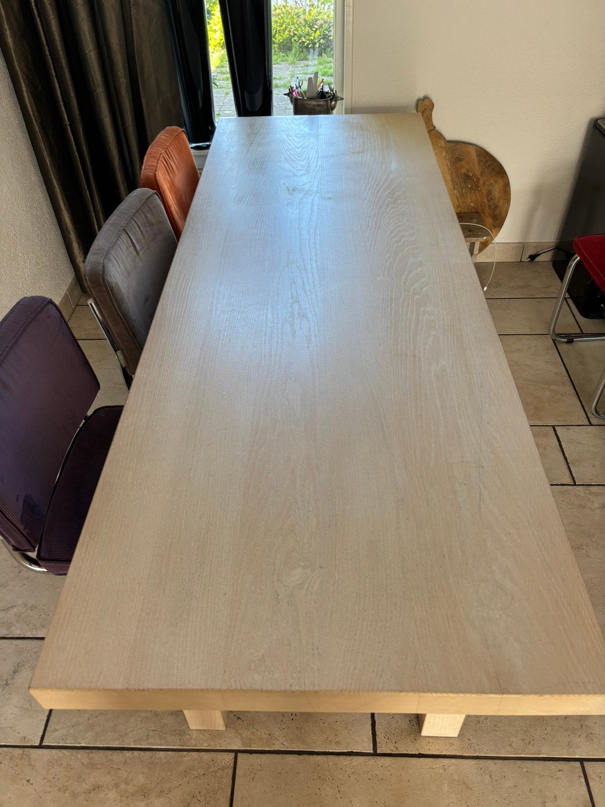Eettafel white wash massief eiken, Ophalen, Gebruikt, Eikenhout, 200 cm of meer