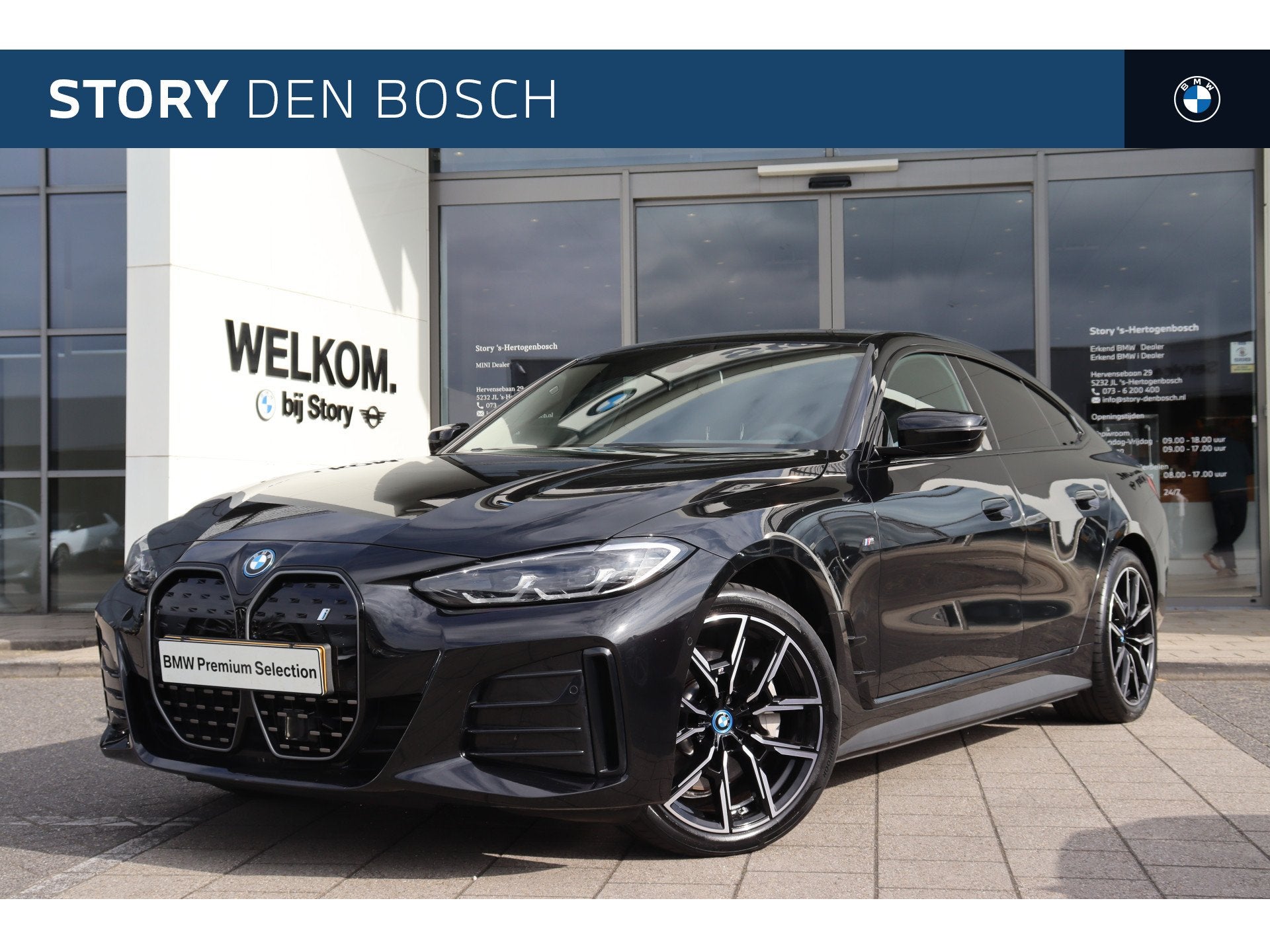 BMW i4 eDrive40 High Executive M Sport / Achteruitrijcamera, Auto's, Achterwielaandrijving, Gebruikt, Zwart, Met garantie (alle)