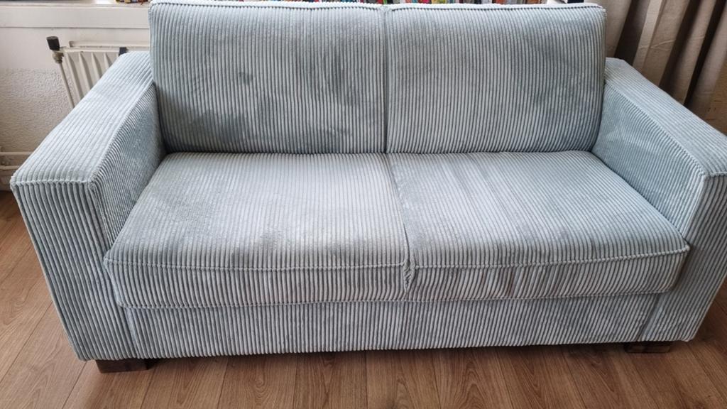 Blauwe tweezitsbank ribstof, Ophalen, 75 tot 100 cm, Tweepersoons, 150 tot 200 cm