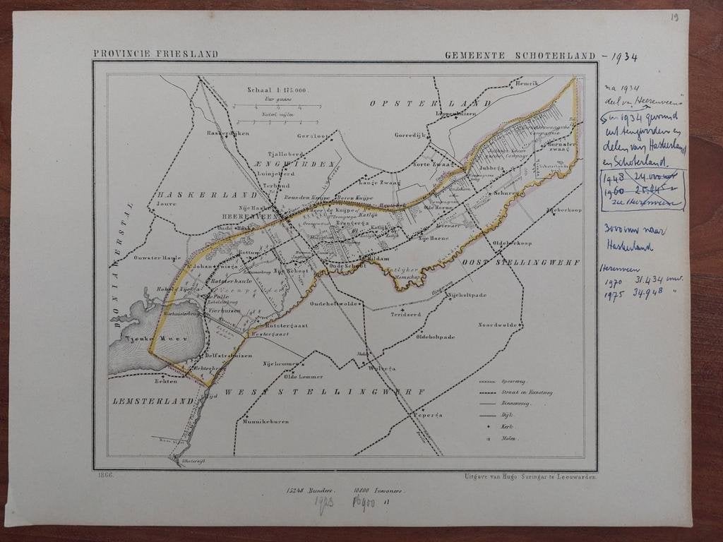 19 / Gemeente Schoterland Litho uit 1866 van J. Kuyper, Ophalen of Verzenden