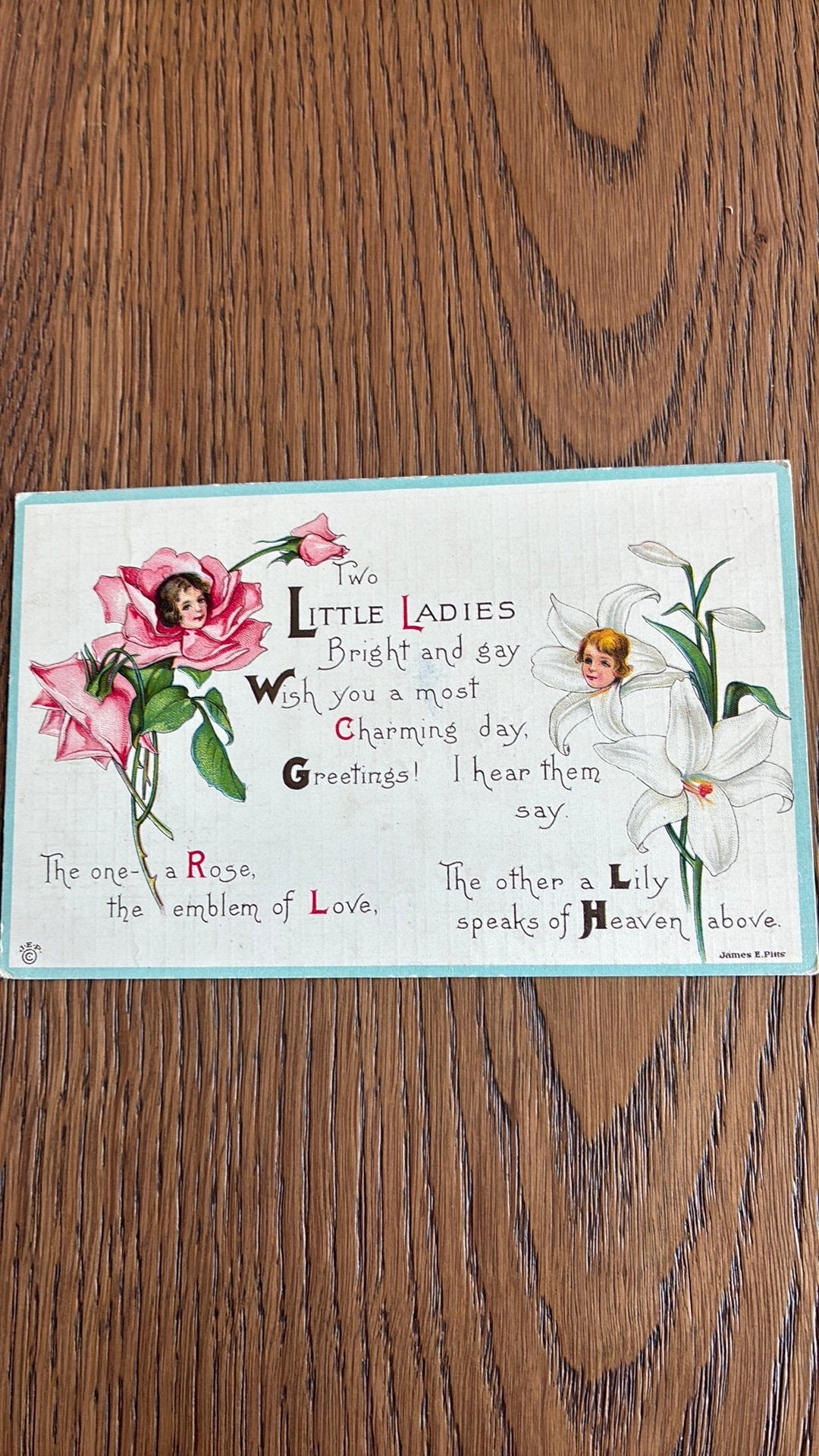 Twee kleine dames. De roos  en de lelie en gedichtje, Ophalen of Verzenden, Overige thema's
