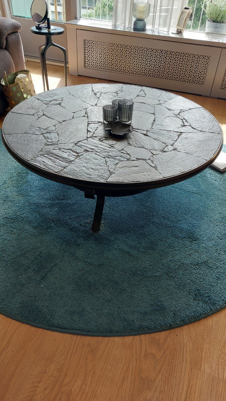 natuur stenen salontafel, Ophalen, Gebruikt, Rond, Metaal