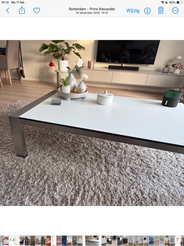 Salontafel rvs met trespa blad Bree’s new world, Huis en Inrichting, Ophalen, 100 tot 150 cm, 50 tot 100 cm, Zo goed als nieuw