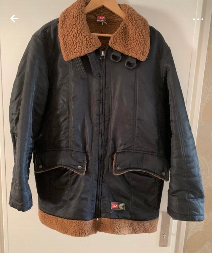 Rare Vintage 90s Diesel B-3 Aviator Boa Jacket Maat L, Ophalen, Gedragen, Maat 52/54 (L), Zwart